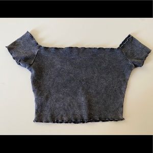 Off shoulder dark gray washed crop top.